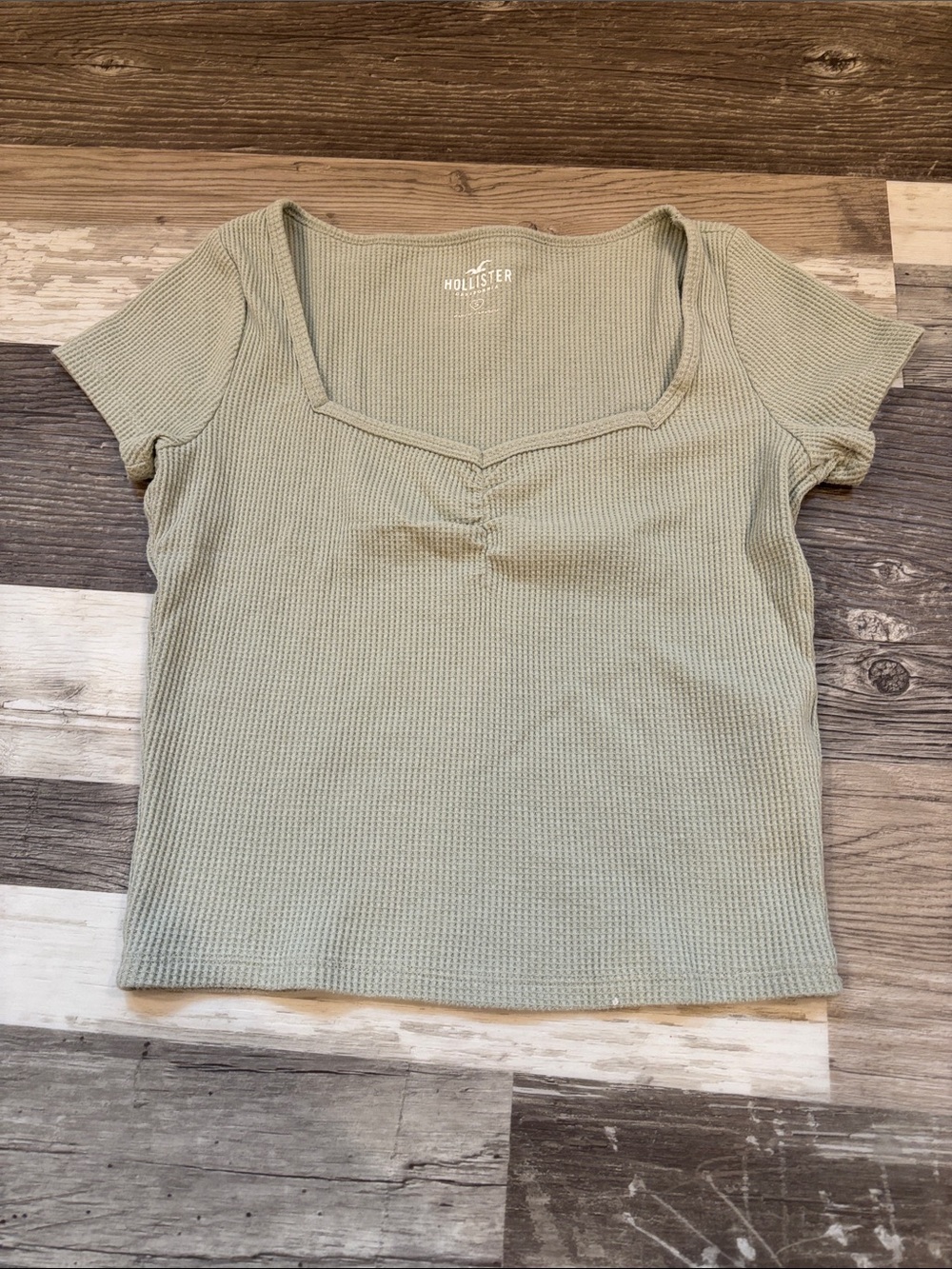 Hollister Olive Ribbed Short Sleeve Square Neck Top
